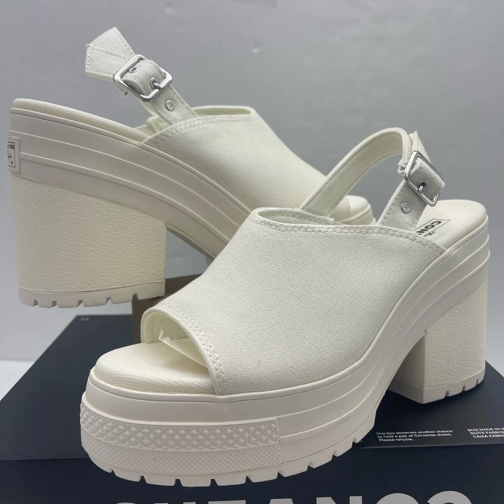 Converse CHUCK 70 DE LUXE HEEL MULE SLI EGRET/EGRET/EGRET Platform Heels A13796F